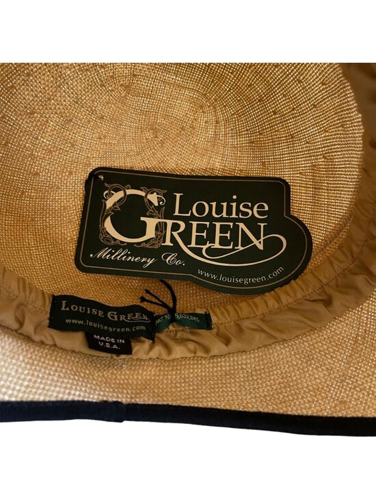 Louise Green Beige Straw Hat With Black & Striped Ribbon Accent USA Deadstock main image 5